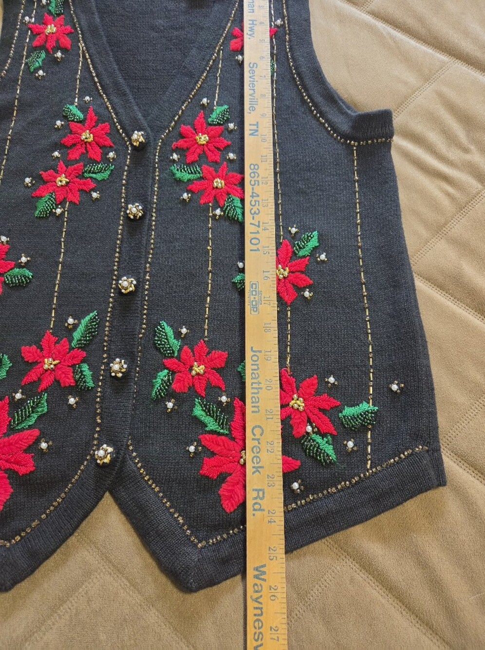 Holiday Poinsettia Embroidered And Beaded Women's Vest. Sz S - Picture 4 of 7